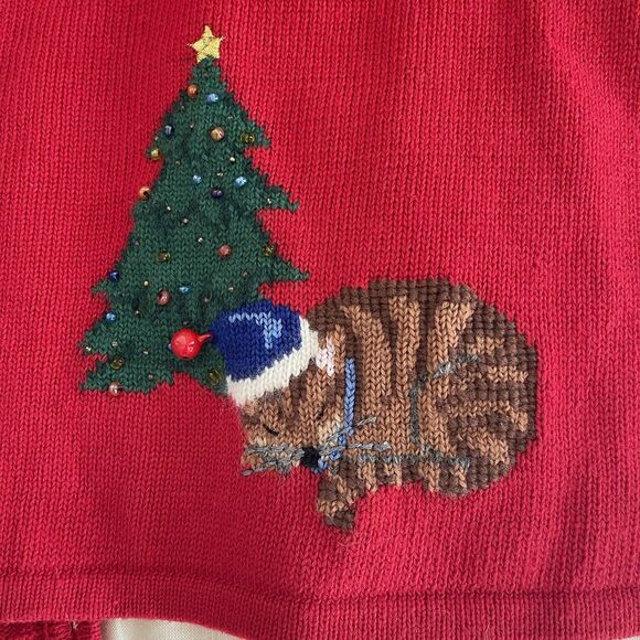 vintage marisa christina Red sweater Cat Bell Christmas M - Picture 13 of 14